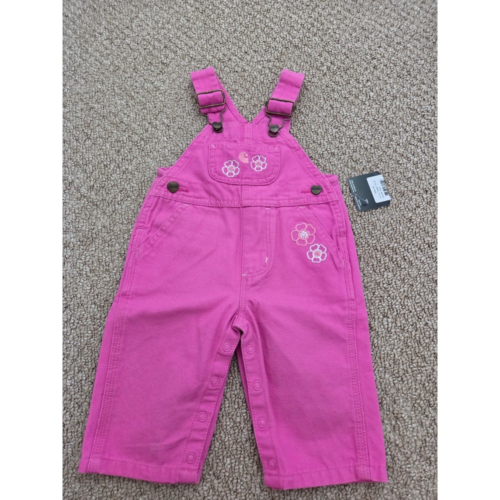 Vintage Carhartt Pink Baby Girl Overalls with‎ Flower Embroidery